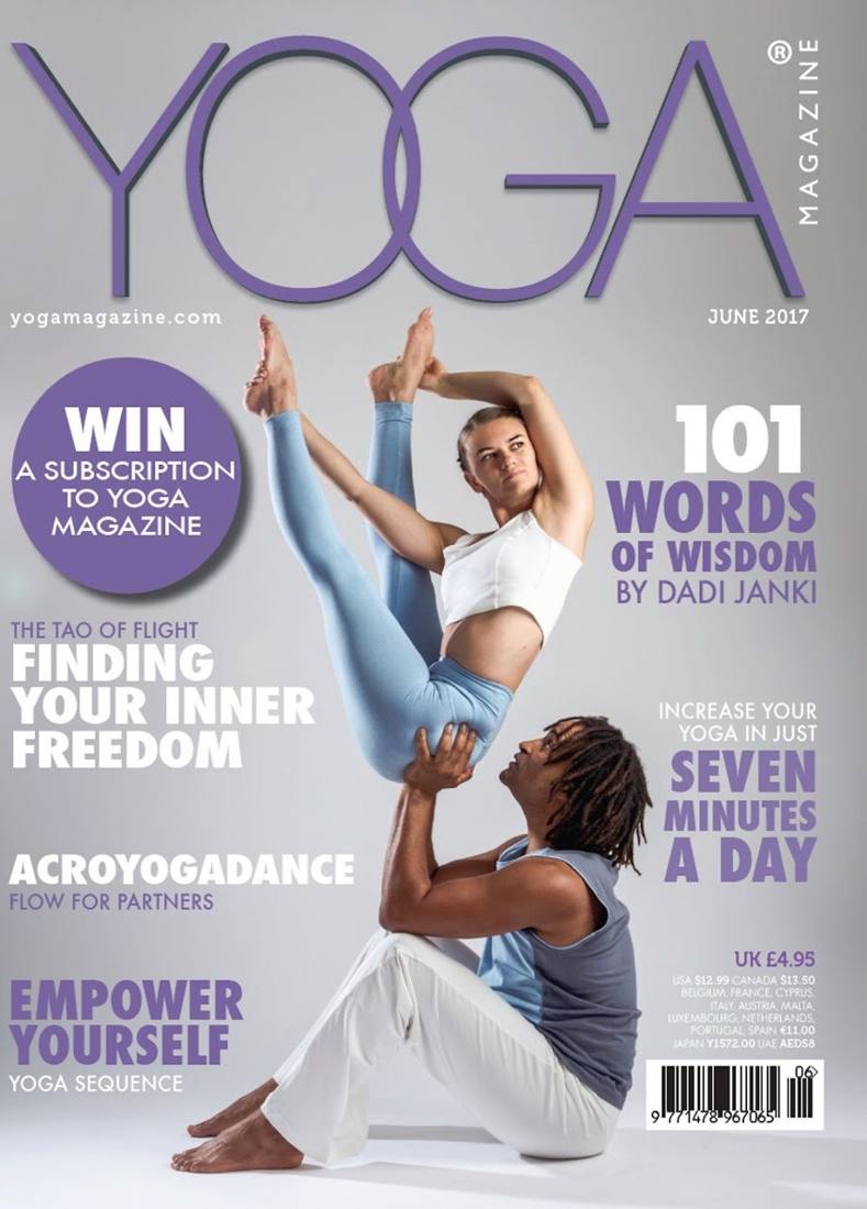 Yoga Magazine cover featuring Pip in an acroyoga pose