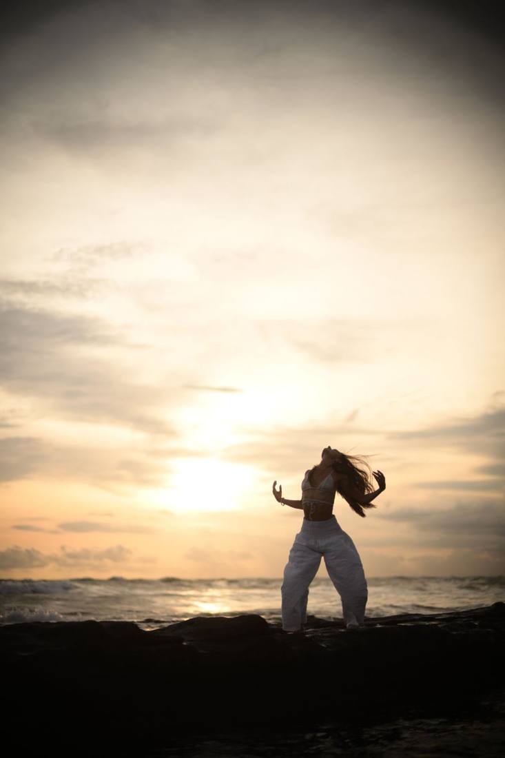 Pip’s silhouette dancing at sunrise