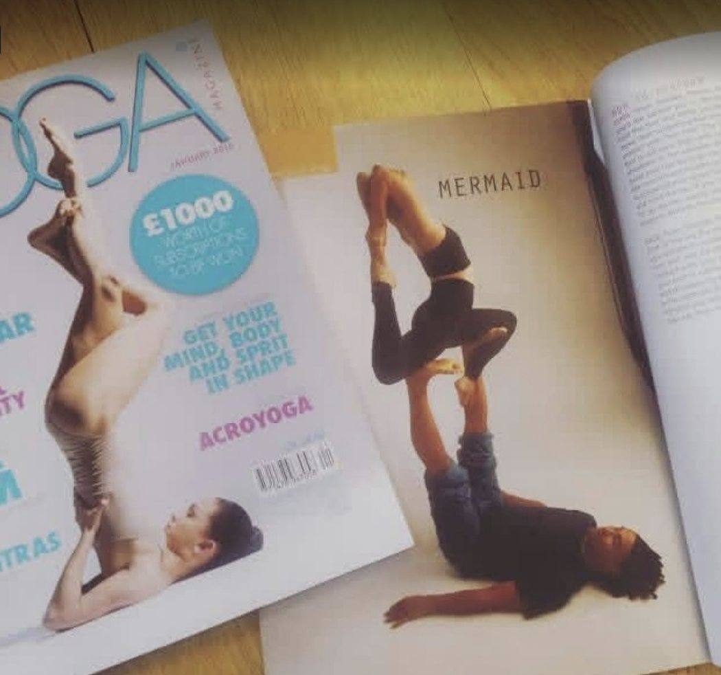 Yoga Magazine acroyoga feature showing the Mermaid pose